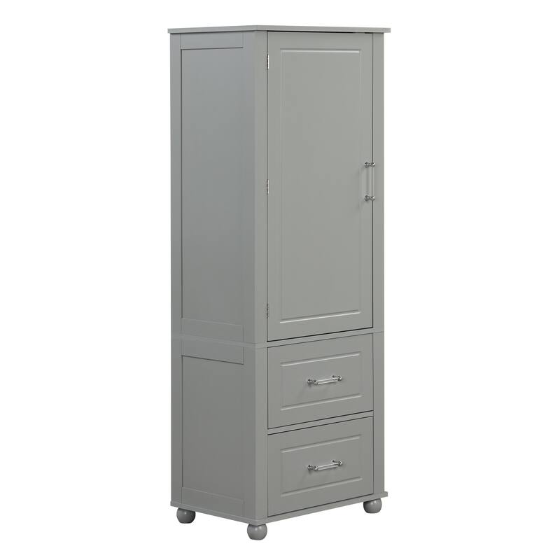 Tall Bathroom Storage Cabinet,Freestanding Cabinet with Two Drawers and Adjustable Shelf,MDF Board with Painted Finish