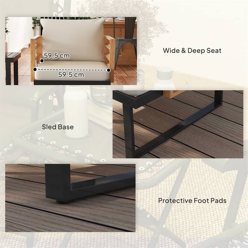 2-Seater Outdoor Table and Armchair Set with Comfortable Cushions and Protective Foot Pads - Table: 16.5" W x 16.5" D x 17.7" H