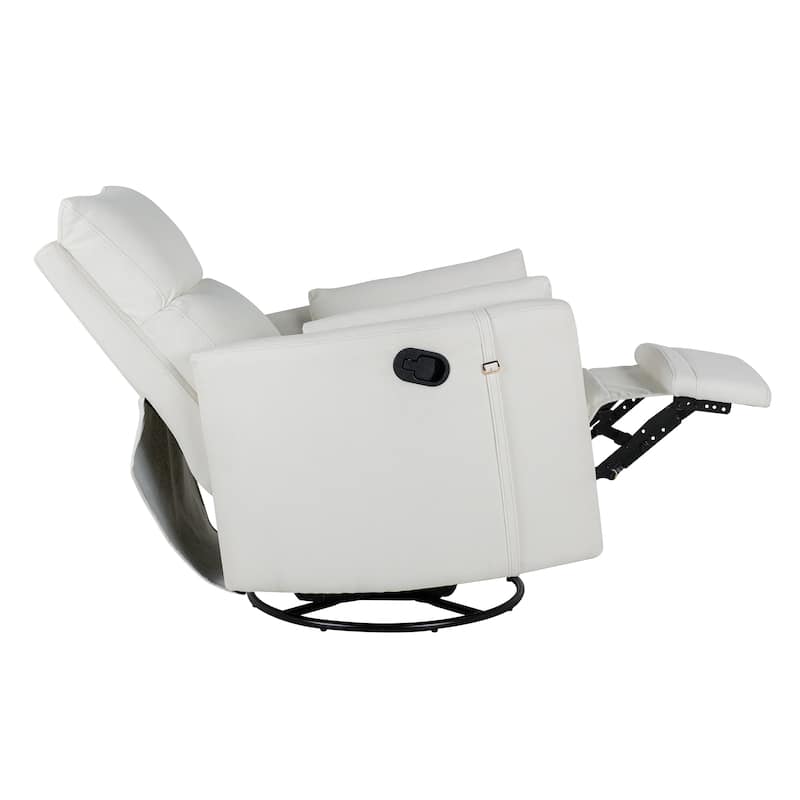 Beige Upholstered Swivel Rocker Recliner with Manual Recline, 360° Swivel, and Two Removable Cushions