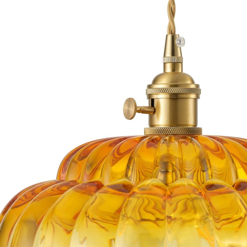 Modern 1- Light Pendant Gold Tinted Glass Shade with Electroplated Brass Finish