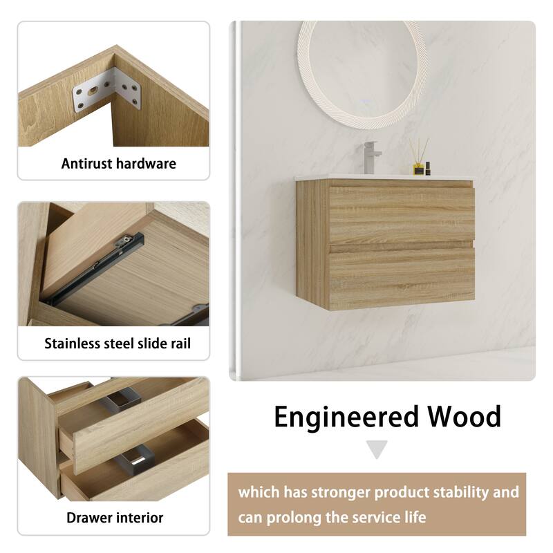 BNK 24"/30"/36'' Single Sink Bathroom Vanity with Two Soft Close Drawers