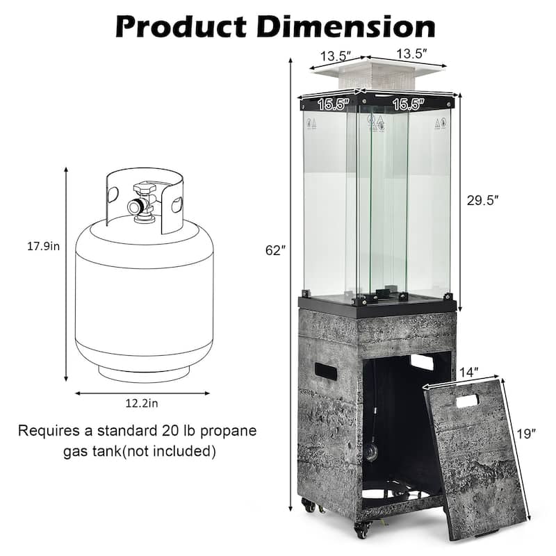 Gymax 41,000 BTU Propane Patio Heater Glass Tube Standing Gas Heater