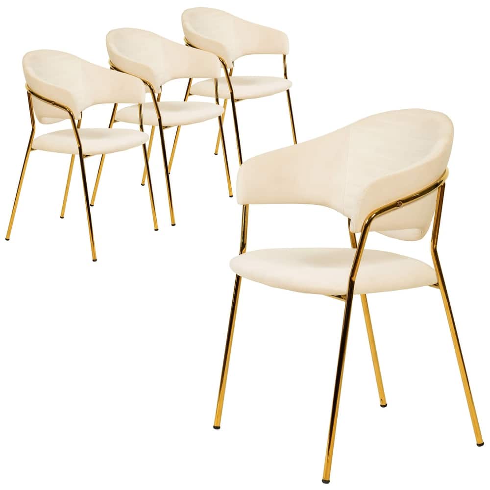 LeisureMod Set of 4 Bella Upholstered Leather/Velvet Accent Dining Chair in Gold Base for Home, Dining Room & Kitchen Furniture