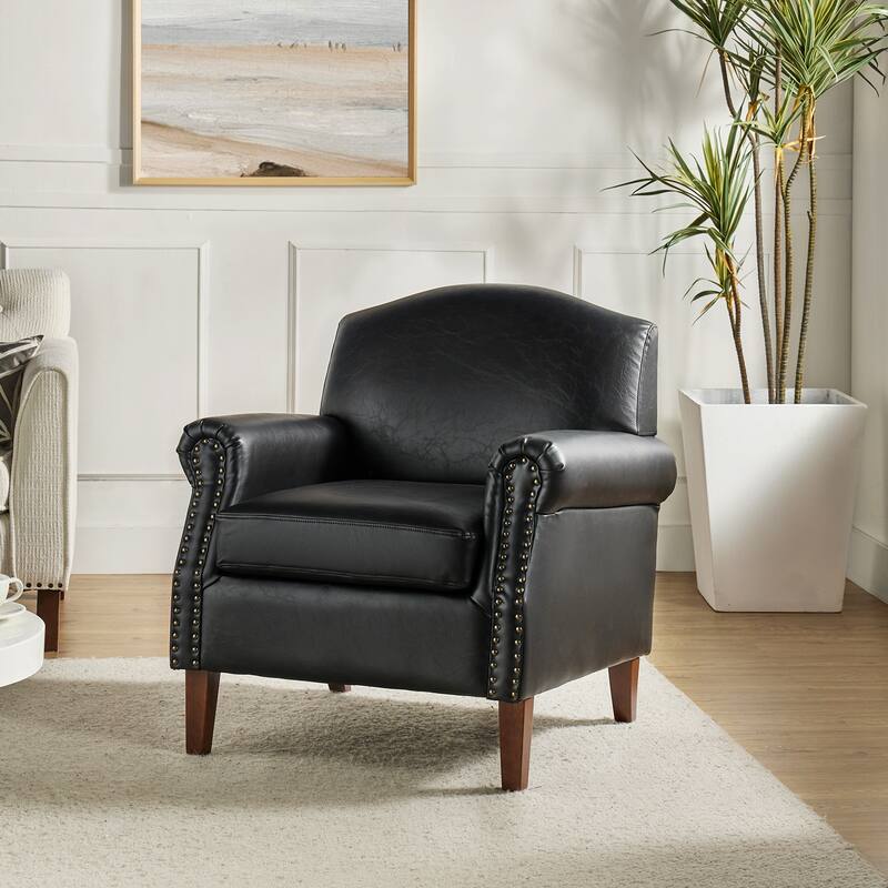 Giampiero Transitional Faux Leather Arm Chair with Nailhead Trim by HULALA HOME - BLACK