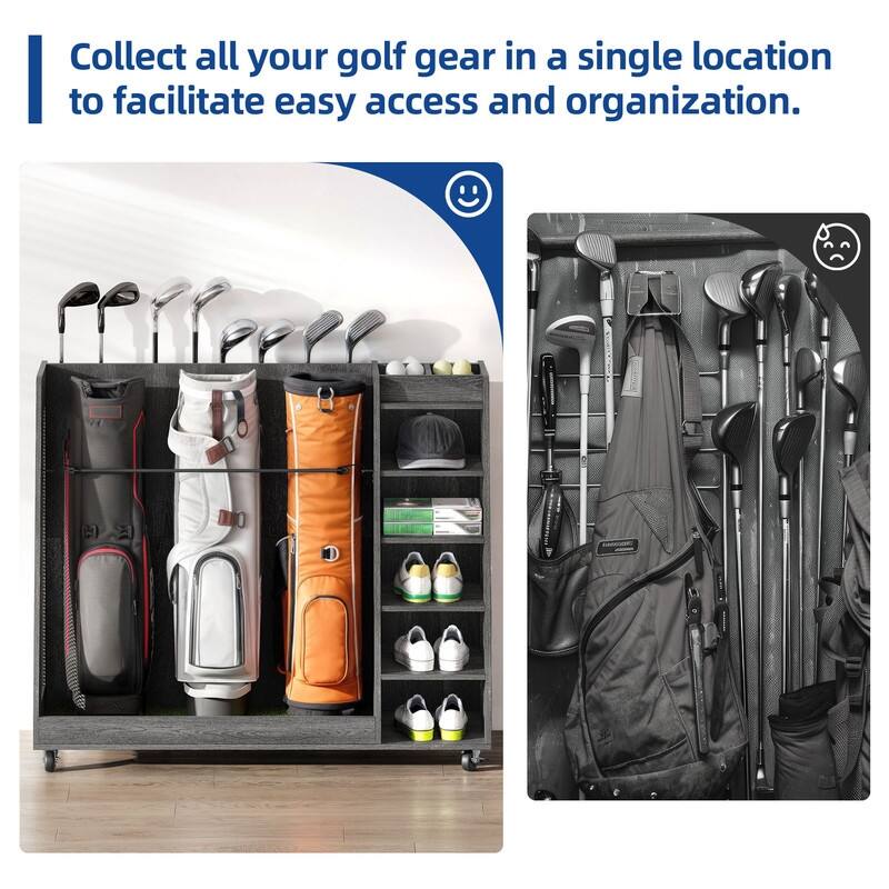Moasis 35"/47" Wooden Golf Equipment Organizer Storage Rack with Wheels