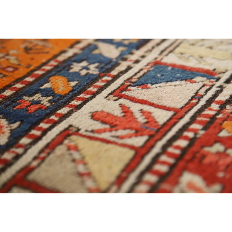 Hand Knotted Oriental 100% Wool Carpet Traditional Geometric Oranges & Rust Caucasian Runner Rug - 9' 3'' X 4' 0''