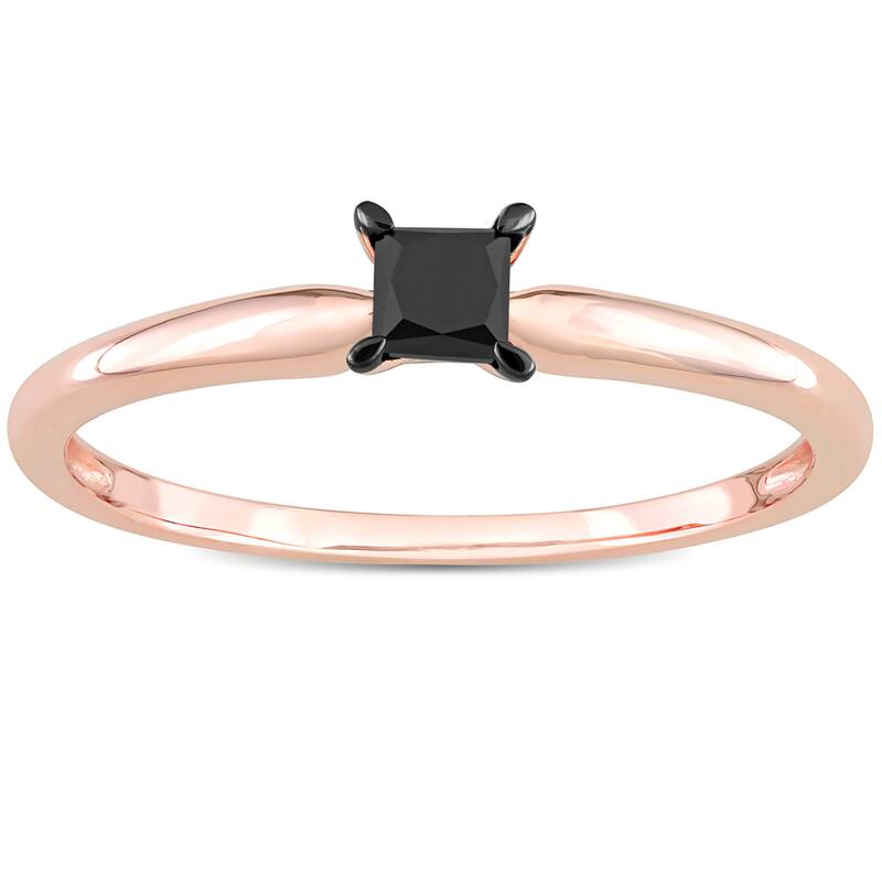 Miadora 1/4ct TDW Princess-cut Black Diamond Solitaire Engagement Ring in 14k Rose Gold