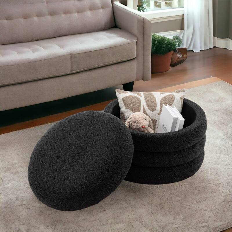 24'' L Upholstered Round Storage Ottoman Footstool