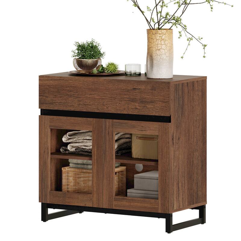 WAMPAT Multifunctional Sideboard Buffet Cabinets with 6 Glass Doors and Drawers, Modern Sideboard, Coffee Bar Storage Cabinet