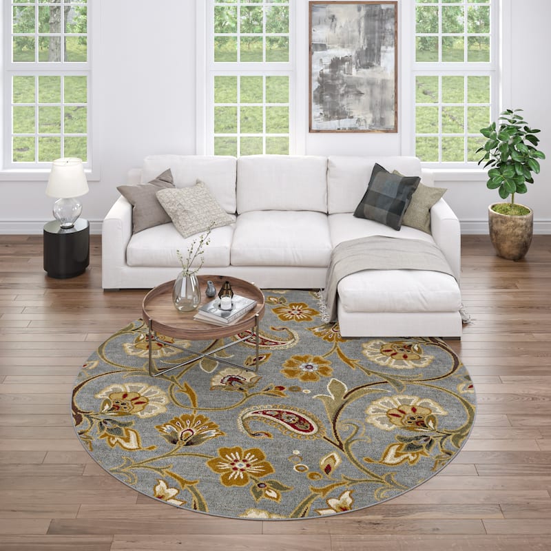 Infinity Transitional Floral Indoor Area Rug - 5'3'' Round - Blue