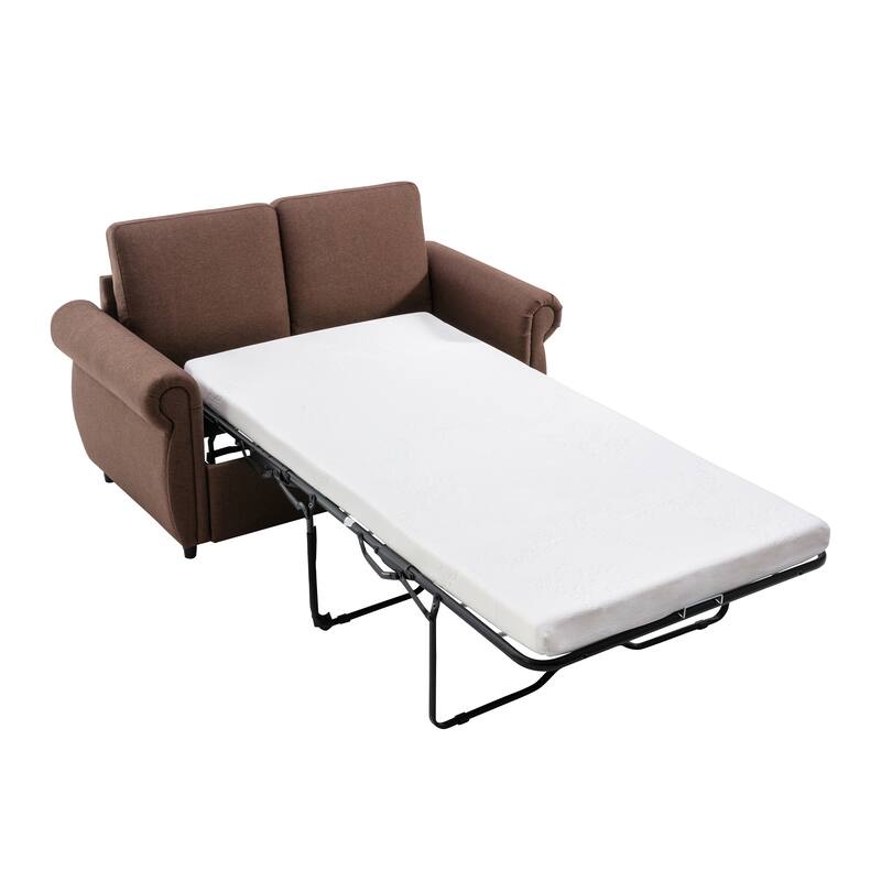 Roomfitters 57.9" Pull-Out Sleeper Sofa Loveseat with Twin Size Memory Foam Mattress, Two USB Charging Ports