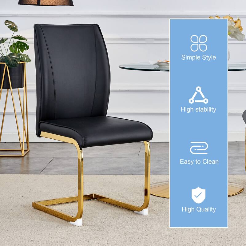 8 Piece PU High Elastic Dining Chair With High Backrest, Cushion, Gold Metal Legs For Dining Room Kitchen Living Room Bedroom