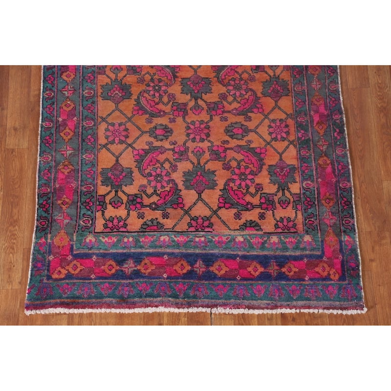 Over-Dyed Sirjan Persian Vintage Runner Rug Handmade Wool Carpet - 3'11"x 9'10"