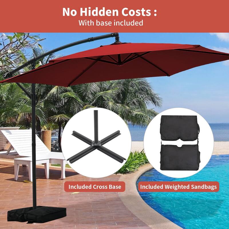 Autlaycil 10ft Offset Hanging Market Patio Umbrella with Base
