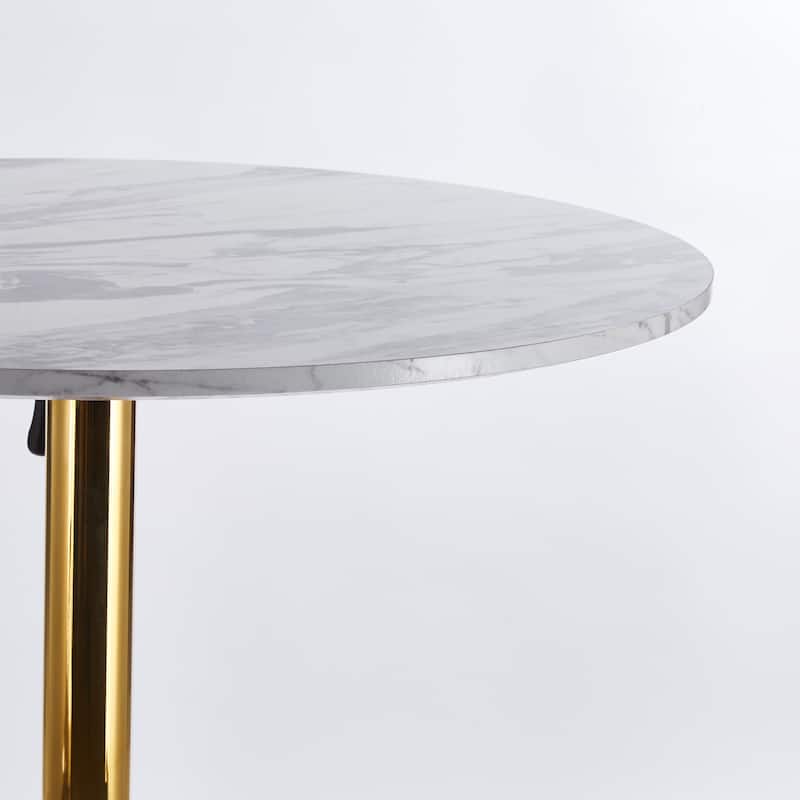 31.5"Folding Golden And White Tulip Bar Table Mid-Century Bar Table For 2-4 People With Round MDF Table Top