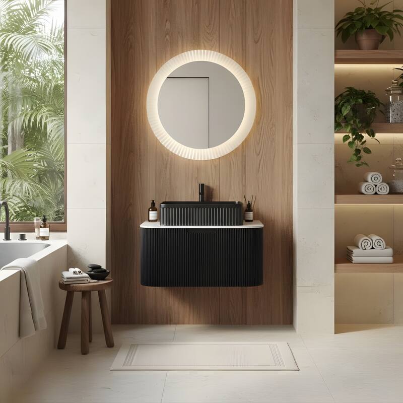 Wall Mounted Bathroom Vanity with Black Rectangular Ceramic Basin