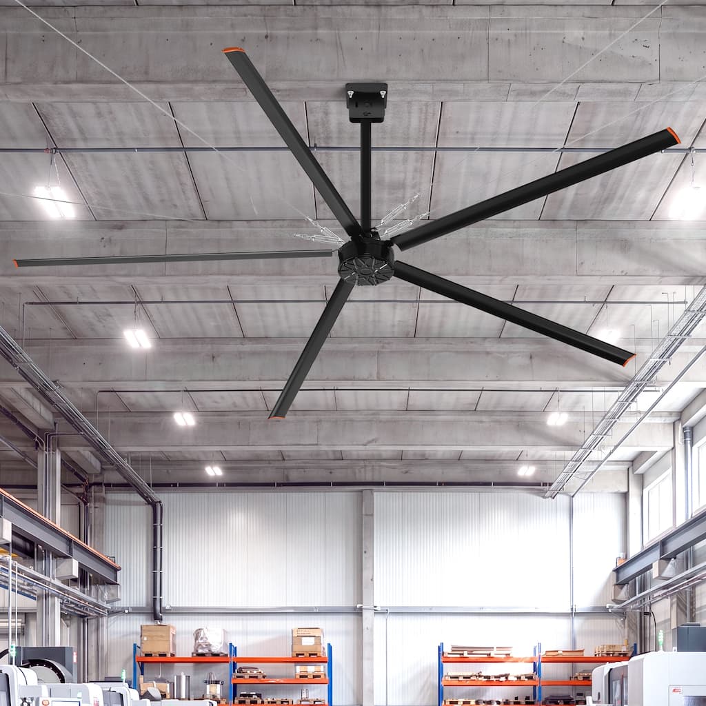 12FT(144 In) Industrial Ceiling Fan 120V 1PH, High Airflow DC Motor, 5 Aluminum Blades, Black Finish, For Warehouses & Factories