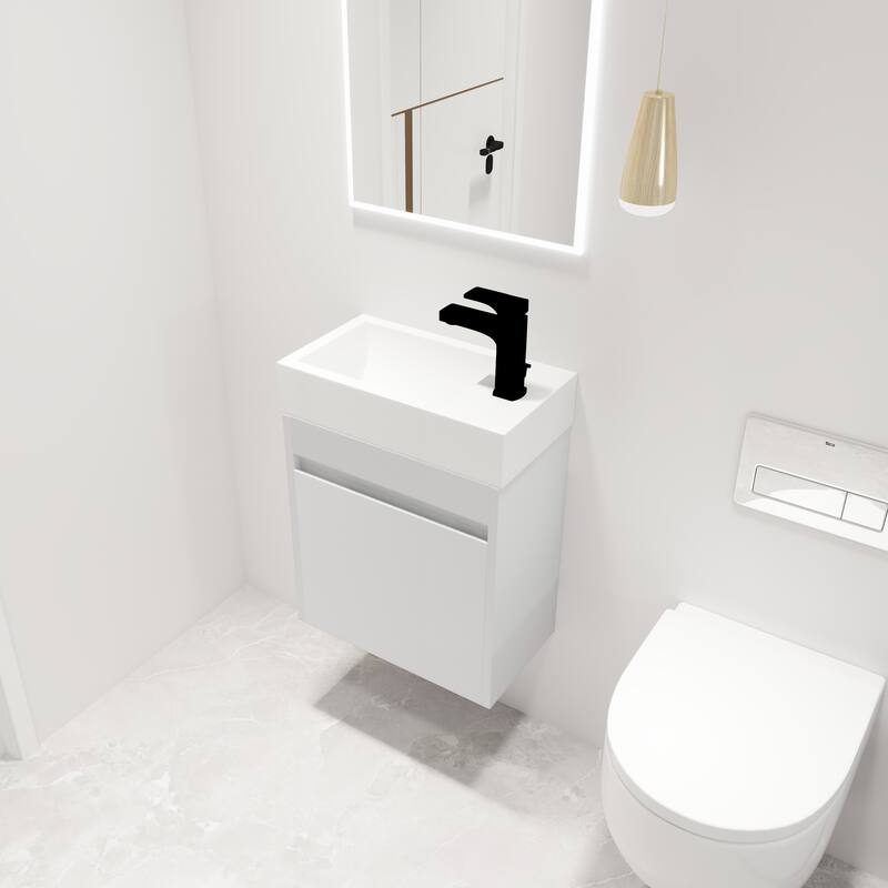 Malwee 18" Floating Bathroom Vanity, Mini Wall Mounted Bathroom Vanity, Single with Resin Sink and Soft Close Door