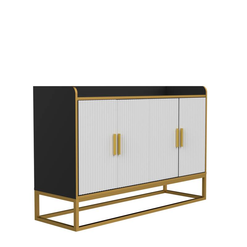 Modern Sideboard Storage Cabinet, Free Standing Kitchen Buffet Cabinet With Safe Countertop Fence For Living Room Hallway - Golden Black