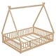 preview thumbnail 14 of 49, Pine Wood Tent-Shaped Floor Bed with Guardrails and Door