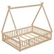preview thumbnail 23 of 49, Tent-shaped Floor Bed with Fence & Door,Wooden Montessori Bed for Kids