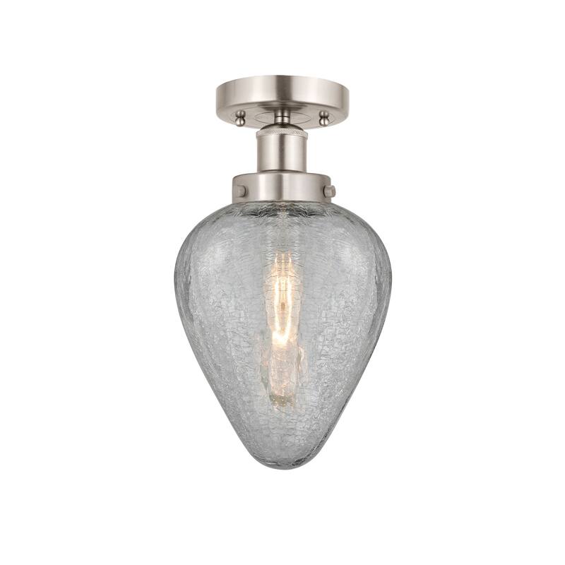 Innovations Lighting Edison Geneseo - 1 Light 6" Semi-Flush Mount - Brushed Satin Nickel/Clear Crackle