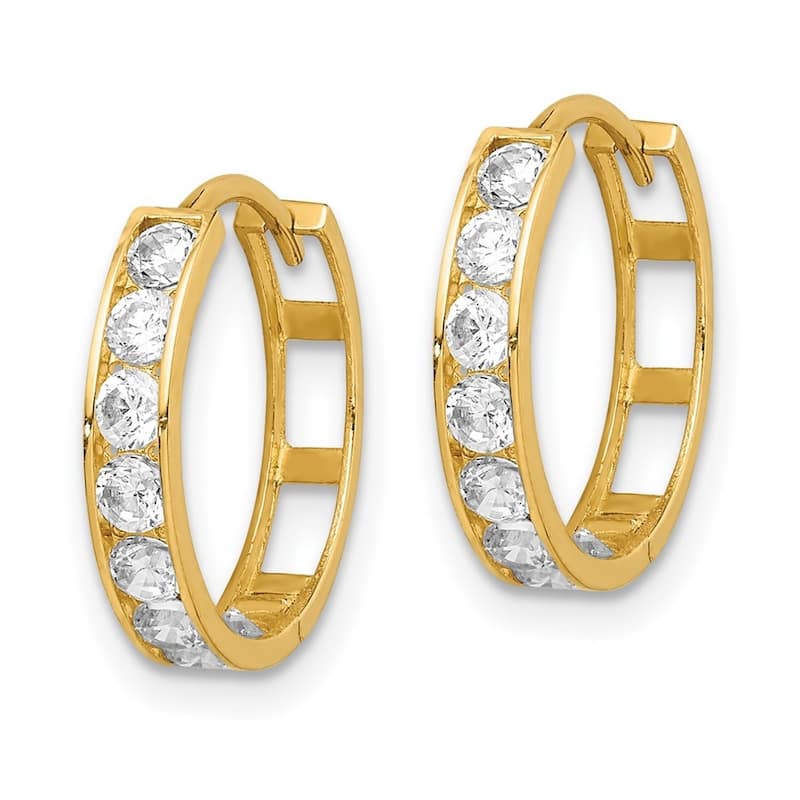 Curata 14k CZ Cubic Zirconia Hinged Hoop Earrings - 16x16.1mm Wide