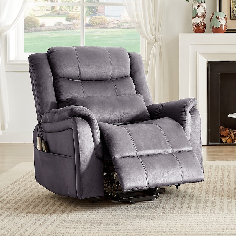 Bestier 37" Power Lift Recliner Chair With Massage and Heating, Electric Lift Recliner Single Sofa with Side Pockets for Elderly - Grey