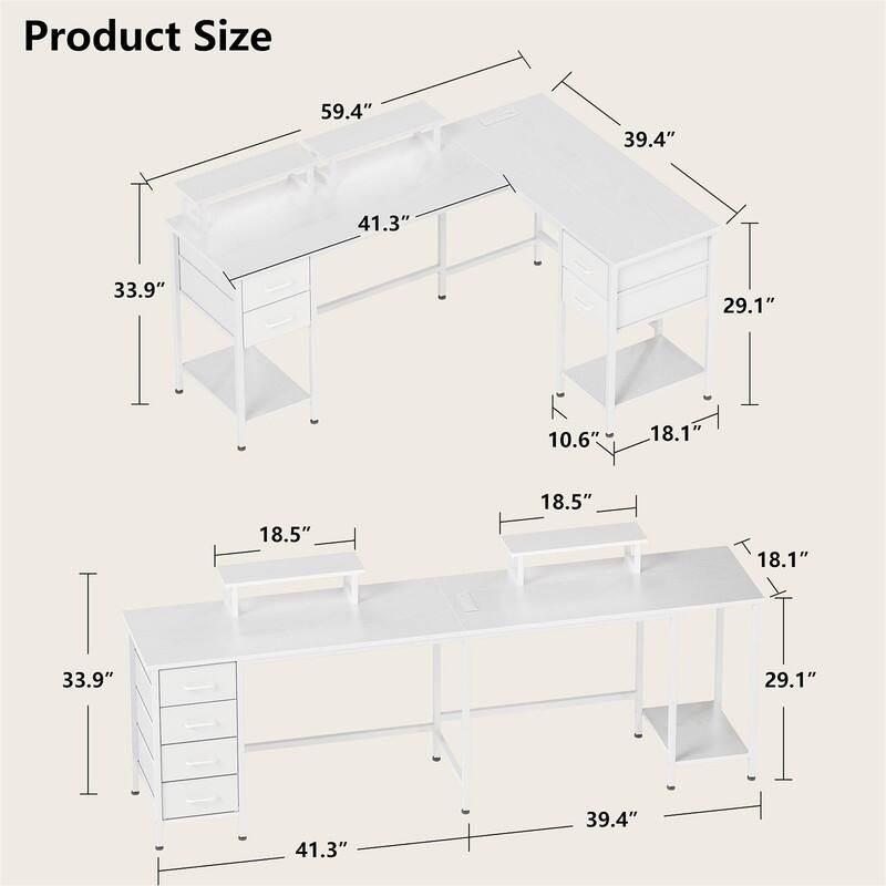 L Shaped Computer Desk Desk with 4 Adjustable Storage