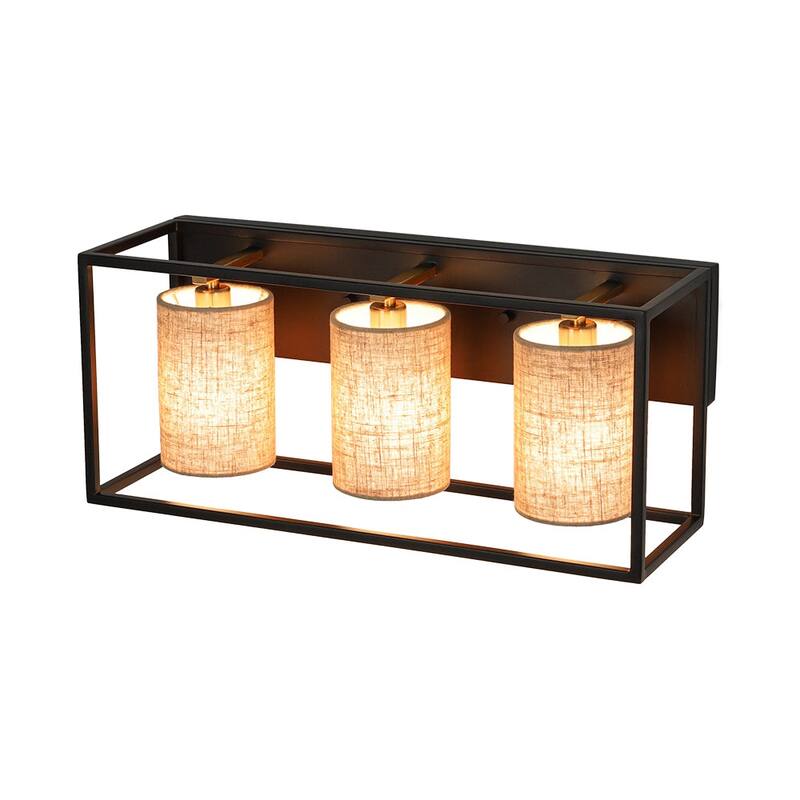 Vintage 3-Light Bathroom Beige Linen Cage Vanity Wall Light