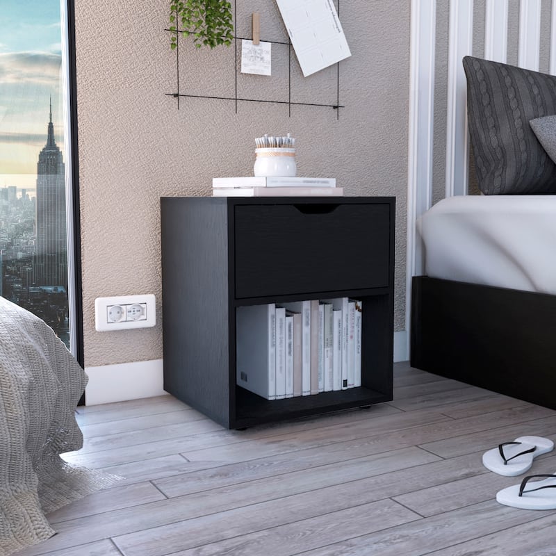 19.7-Inch High Nightstand End Table with Open Shelf - Black