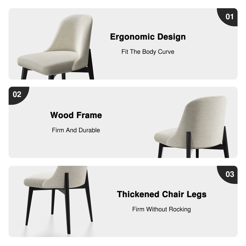 2Pcs Dining Chairs Modern Fabric Upholstered Kitchen Side Chairs with Natural Wood Legs Comfy Armless Side Chair