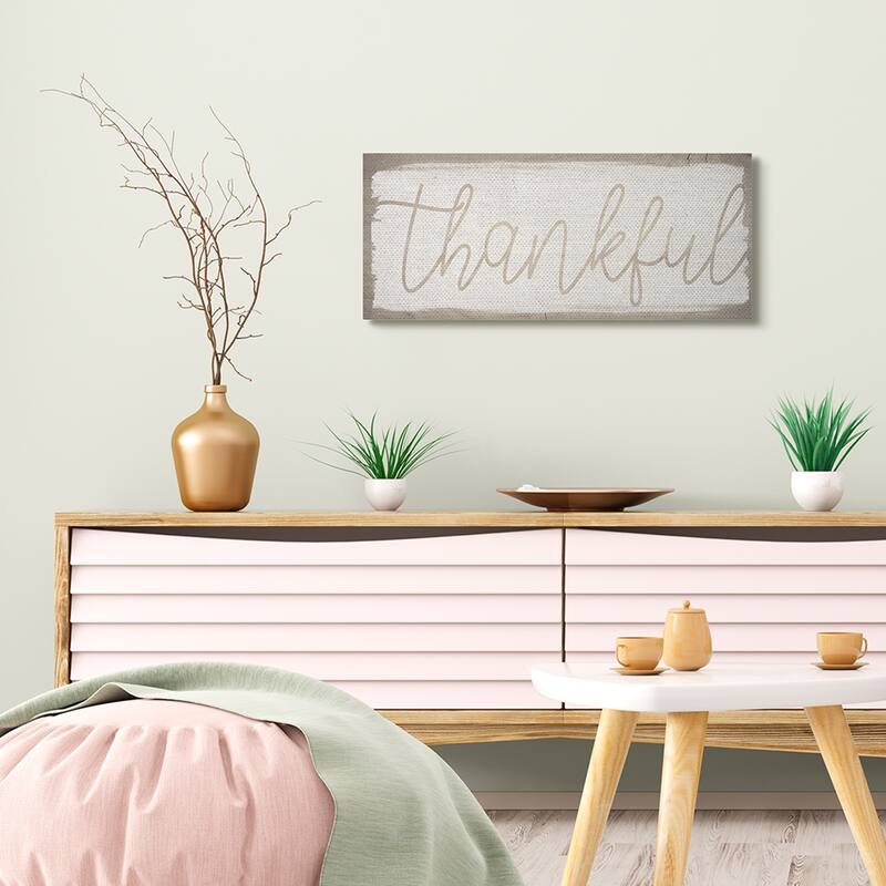 Stupell Playful Thankful Text Distressed Paint Pattern Canvas Wall Art