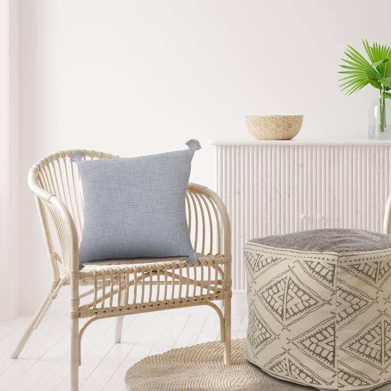 20" Gray Solid Hand Woven Square Throw Pillow