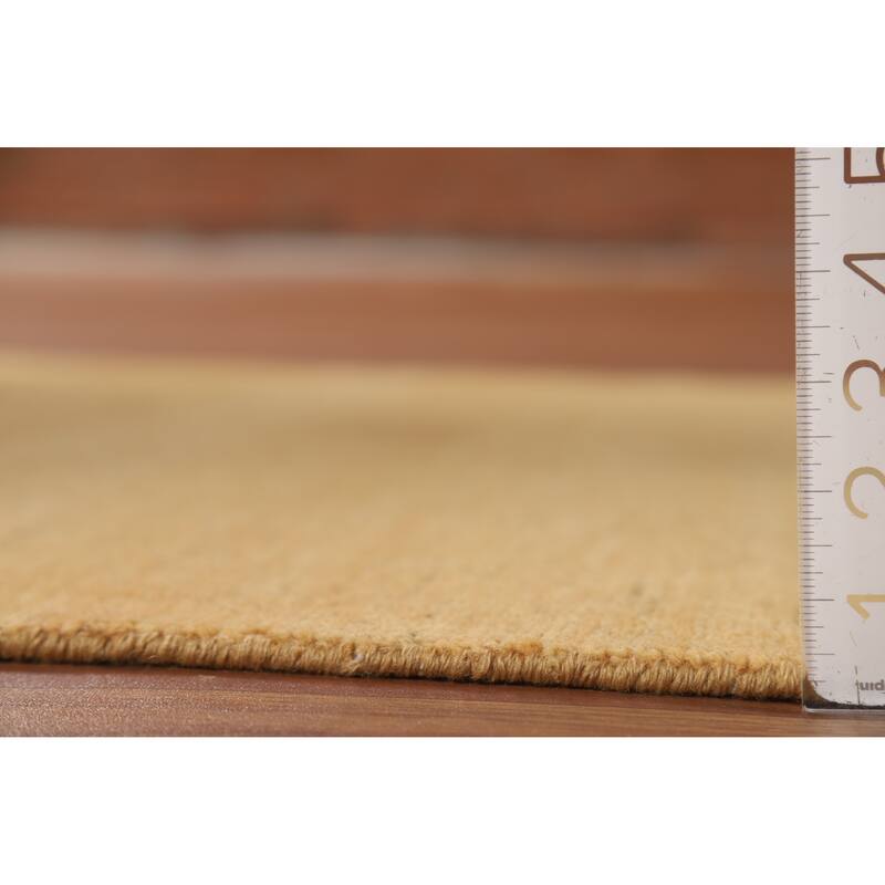 Modern Gabbeh Oriental Foyer Rug Hand-Knotted Yellow Wool Carpet - 3'3"x 4'11"