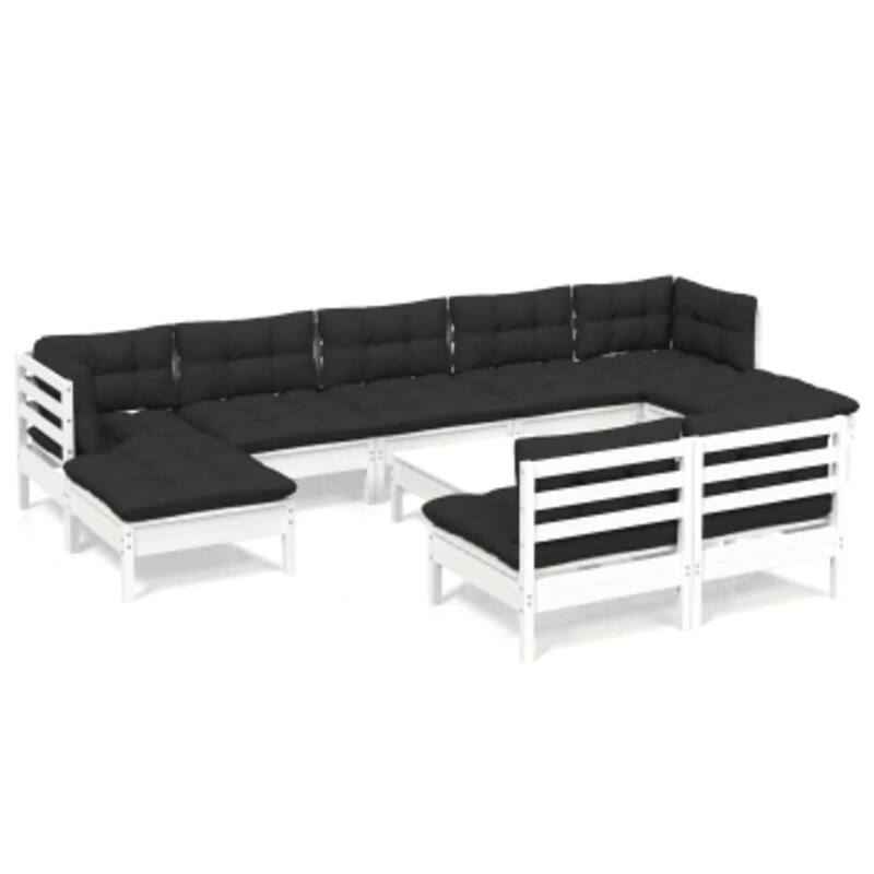 vidaXL Solid Pinewood Patio Lounge Set 10 Piece with Cushions Multi Colors