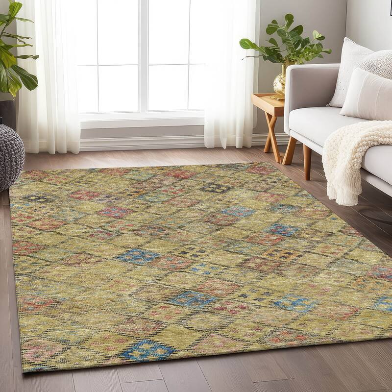 Machine Washable Indoor/ Outdoor Boho Modern Chantille Rug - Gold - 9' x 12'