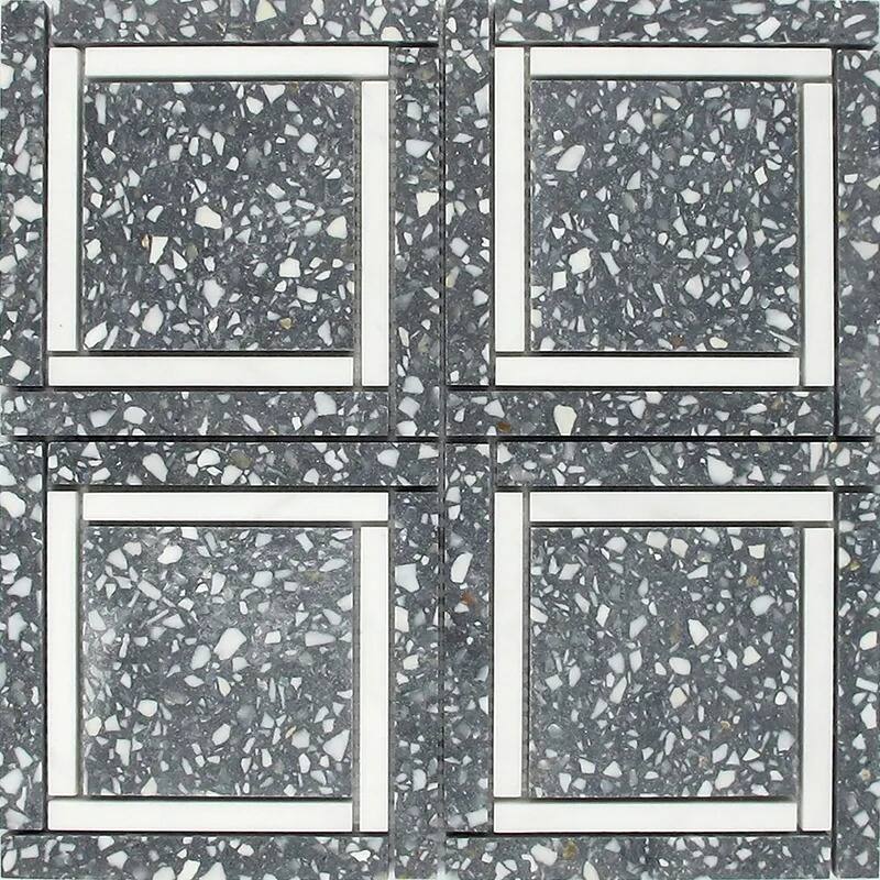 Apollo tile 12 x 12 Stellare Honed Light Gray White Terrazzo, Dolomite Marble Tile (5 sq ft/case) - 5 Pack