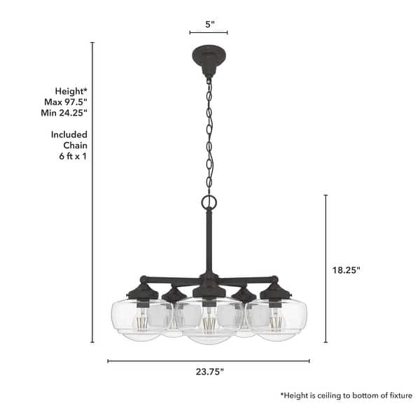 dimension image slide 2 of 17, Hunter Saddle Creek Contemporary Schoolhouse Chandelier - Clear or White Glass Globes - Entry, Dining Room, Kitchen Table