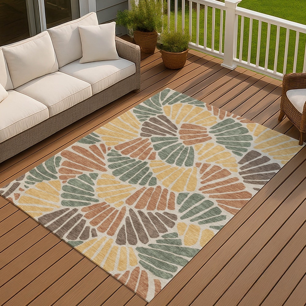 Machine Washable Indoor/ Outdoor Floral Modern Chantille Rug