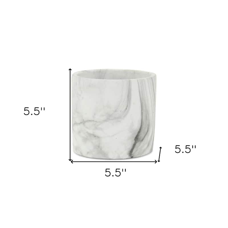 HomeRoots 6" White and Gray Marbleized Ceramic Indoor Outdoor Round Pot Planter