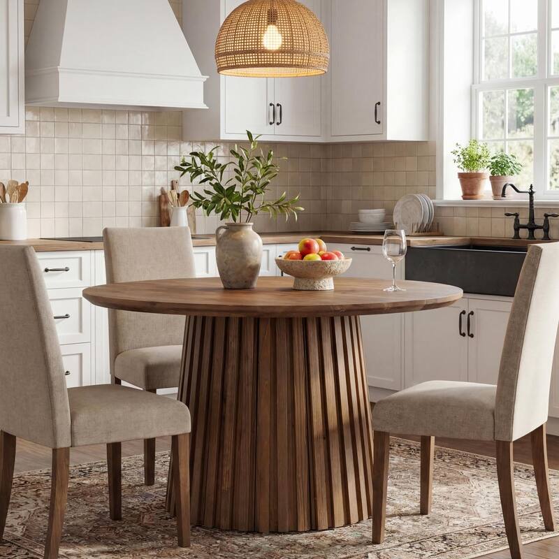 Solid Wood Dining Table, 47.3'' Round Kitchen Table for 4-6 People