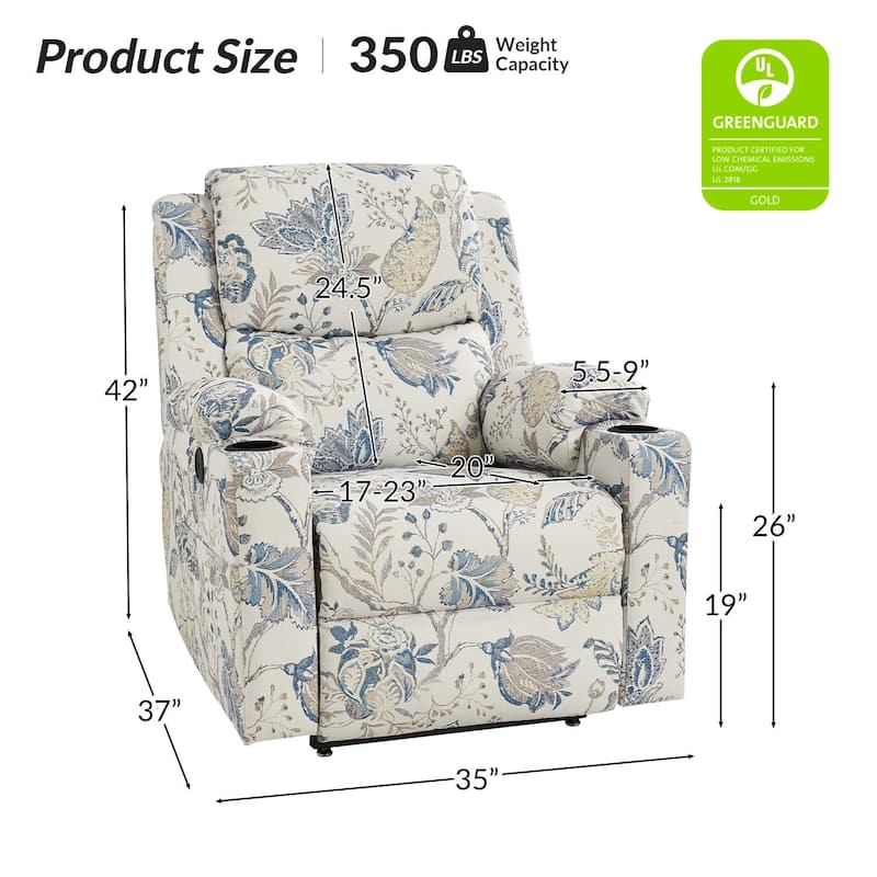 Larry Traditional Floral Dual Motor Heated Lift Assist Power Recliner with Massage by HULALA HOME