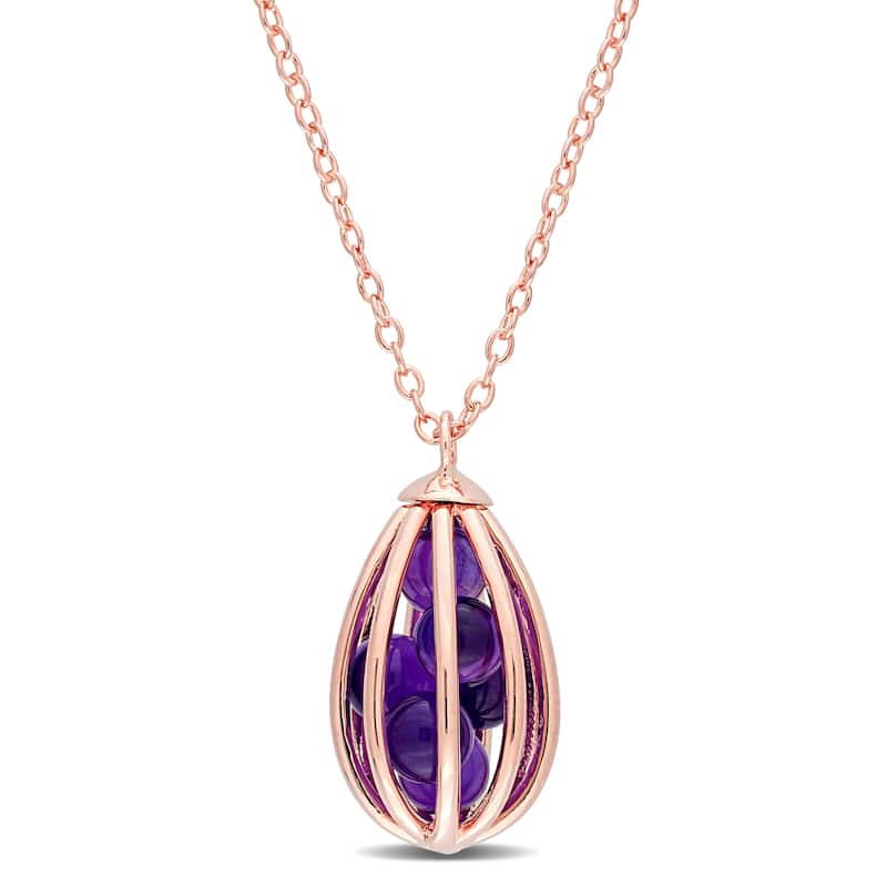 Miadora Amethyst Cage Drop Necklace in Rose Plated Sterling Silver