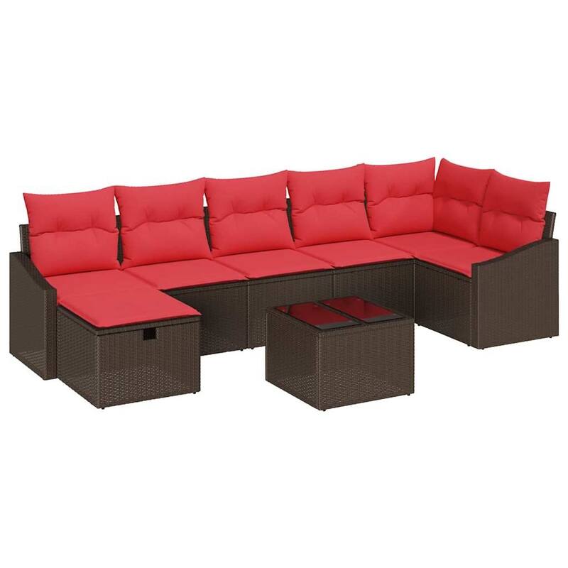 vidaXL 7/8 Garden Sofa Set with Cushions Black/Brown/Grey Poly Rattan - 113.6 x 48.6 x 27.2