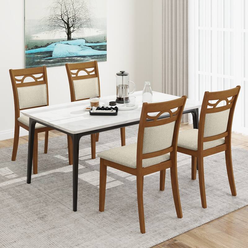 Gymax Dining Chairs Set of 4 w/Rubber Wood Frame Padded Seat &