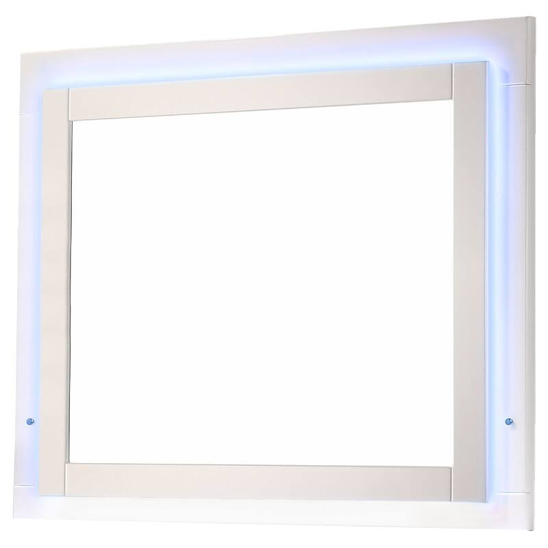Sok LED Dresser Mirror, White High Gloss Finish, Rectangular 37 Inch