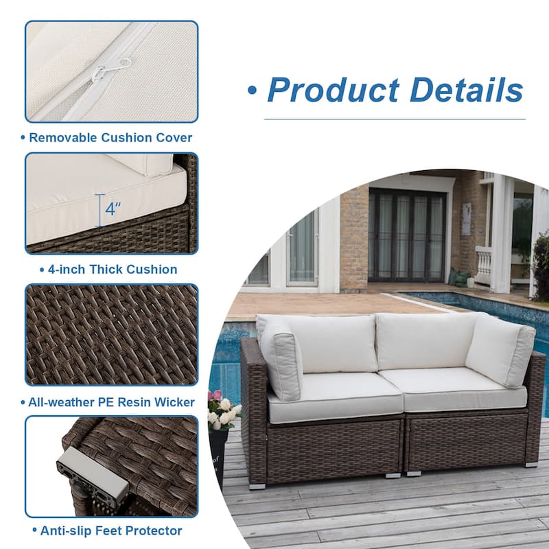 COSIEST 2-piece Outdoor Loveseat Wicker Sectional Sofa Set