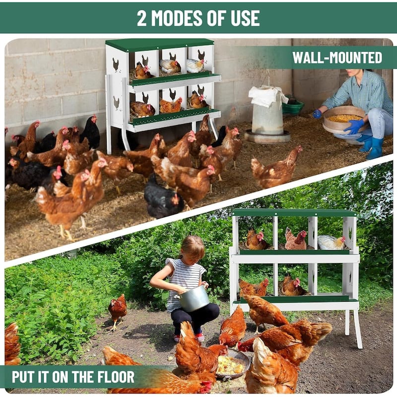 Wall-Mount or Free-Standing Metal Chicken Nesting Box for Hens, Green with Legs