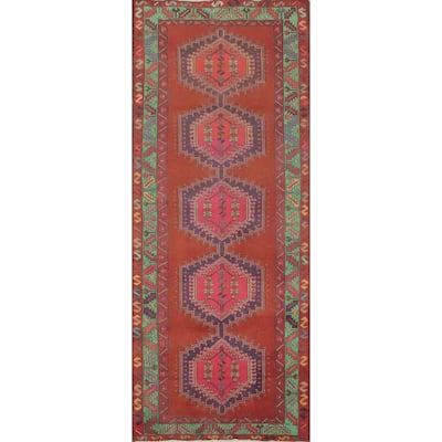 Hand Knotted Oriental 100% Wool Carpet Traditional Geometric Oranges & Rust Ardebil Runner Rug - 10' 3'' X 3' 8''